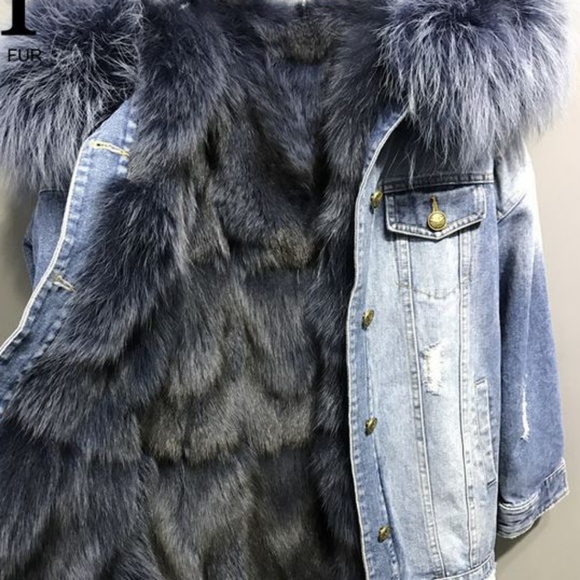 Jackets & Coats | Customs Made Fox Fur Hooded Denim Jacket | Poshmark